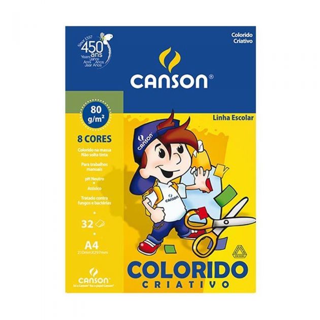 Papel Color Canson Criativo A4 80g 32 folhas 8 Cores Variadas Ref 66667088