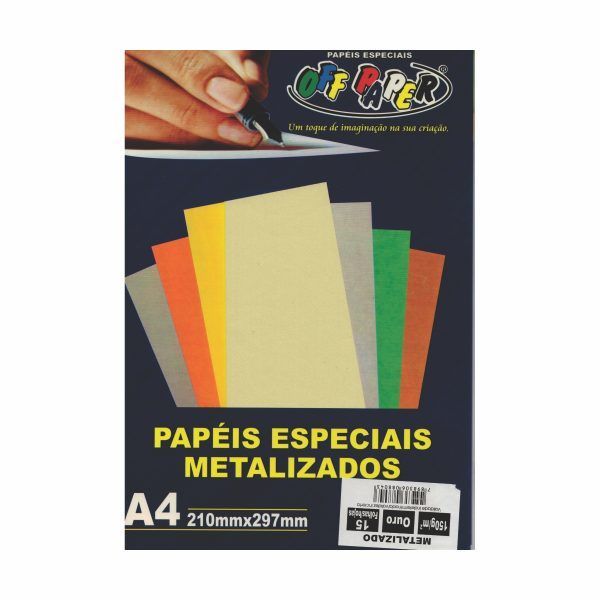 Papel Metalizado Ouro A4 150gr 15 folhas Off Paper