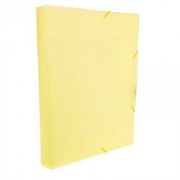 Pasta plástica c/aba e elástico, textura Linho, tamanho ofício 4cm DELLO Amarelo pastel