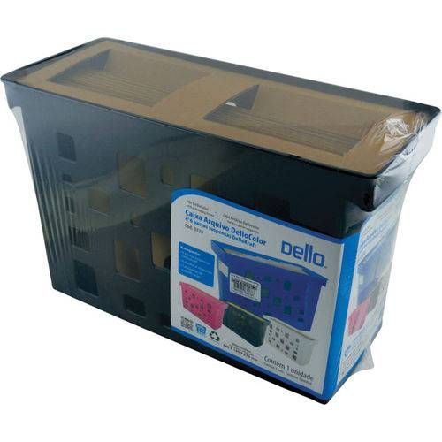 Arquivo plástico tipo caixa p/ pasta suspensa + 6 pastas suspensas kraft DELLO 0330 preta