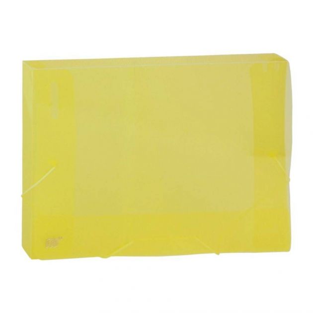 Pasta plástica c/aba, elástico de silicone, transparente texturizada tamanho ofício 2cm  YES Amarela