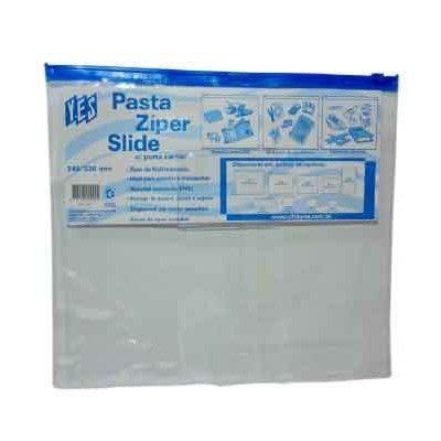 Pasta Plástica com Ziper Slide, YES - Transparente com detalhe em Azul e com Porta Cartão