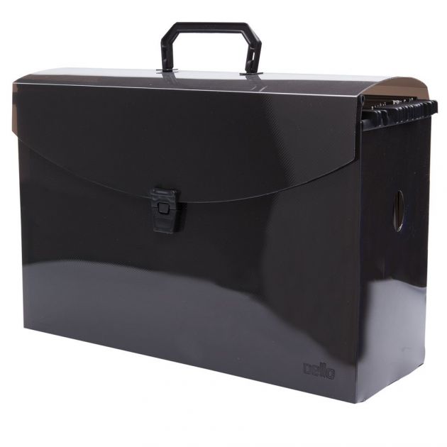 Arquivo plástico tipo maleta p/ pasta suspensa + 10 pastas suspensas preta DELLO 0317 fumê