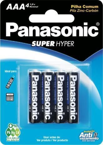 Pilha Comum Palito AAA Panasonic Super Hyper com 4 Unidades