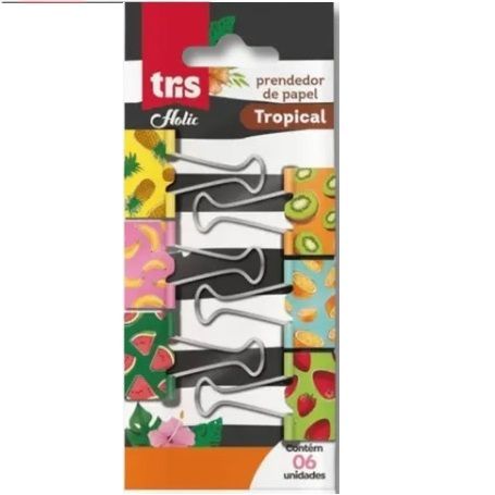 Prendedor Papel Binder Clips 25 mm Tropical com 06 unidades Tris Holic