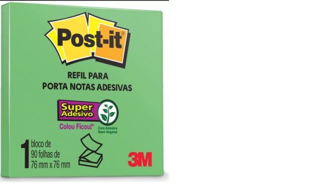 Recado Adesivo, Post-it, 76mm x 76mm, 90 folhas, Refil, 3M - Verde Limão