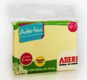 Recado Adesivo, Adertac, 76mm x 102mm, 100 folhas,  ADERE - Amarelo