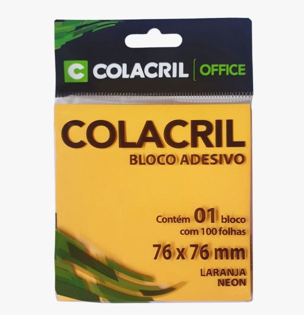 Recados Adesivos 76x 76 1BL  100 Folhas Colacril Laranja