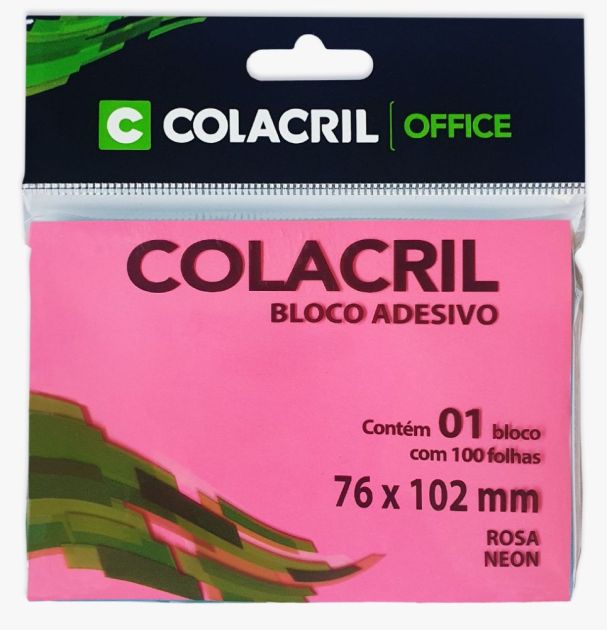 Recados Adesivos 76x102 1BL 100 Folha Colacril Rosa