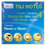 Recado Adesivo, 76mm x 76mm, 4 blocos, 100 folhas cada, Tili Notes, TILIBRA - Cores Sortidas