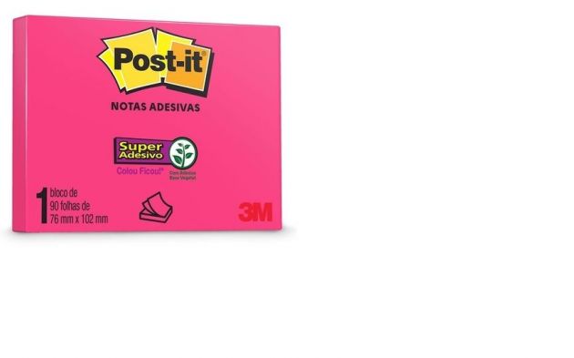 Recado Adesivo, Post-it, 76mm x 102mm, 90 folhas, 3M - Rosa